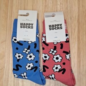 Happy Socks Crew Sock Bundle- Blue & Pink Floral Pattern